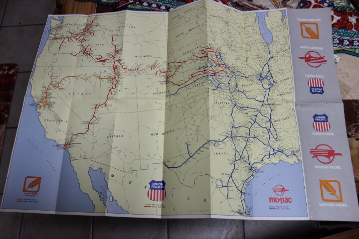 ORIGINAL UNION PACIFIC-MISSOURI PACIFIC-WP SYSTEM WALL MAP 19×28-1980’s-RARE