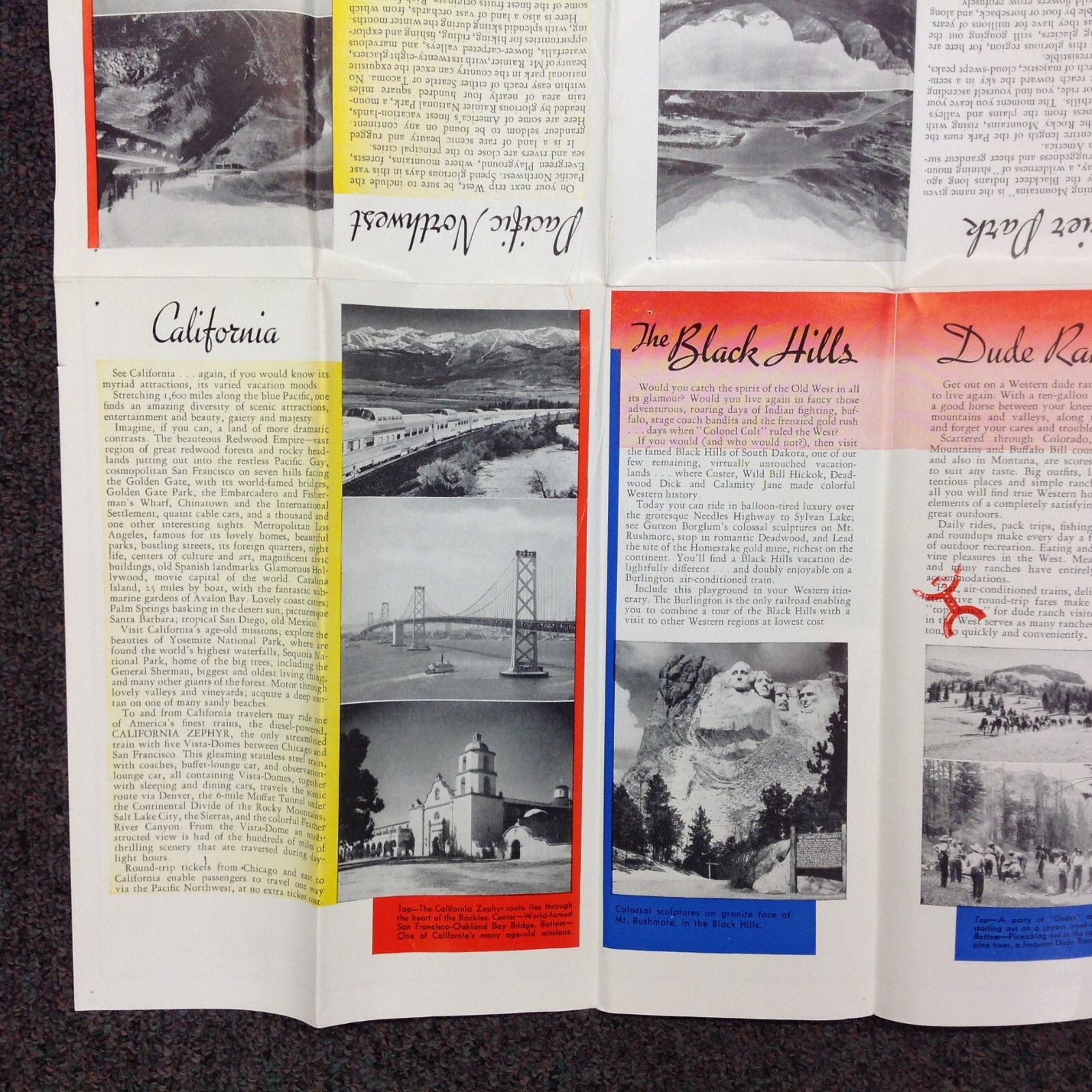 Vtg 1953 Burlington Route United States Map Vacation Guide Way of the Zephyrs