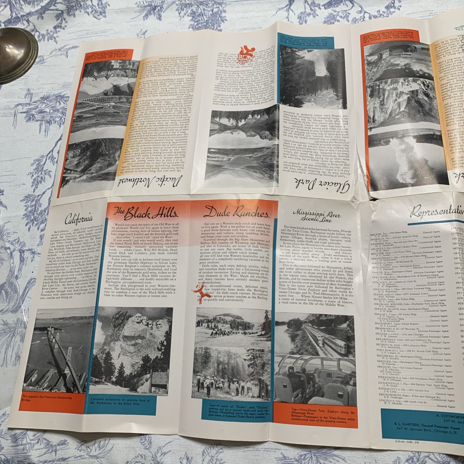 1938 United States Railroad Map Guide Burlington Route Vintage 36×19” USA Large