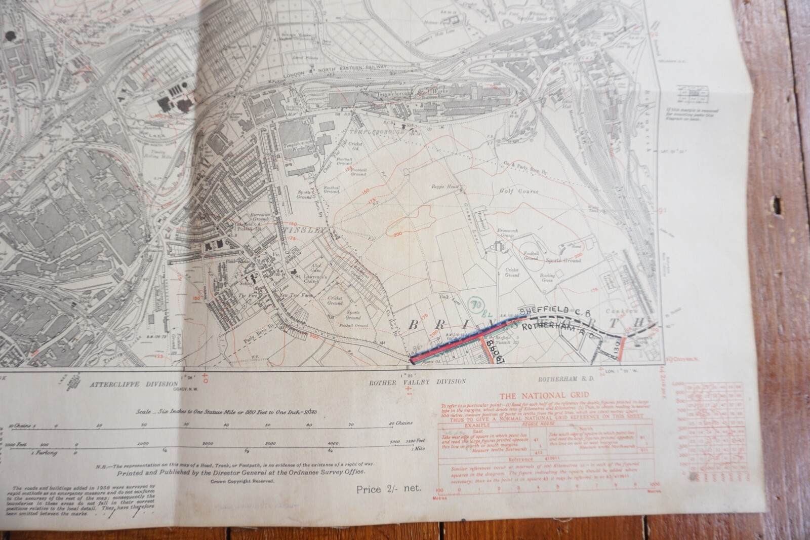 1938 Rotherham Tinsley Sheffield Yorkshire LMS LNER Railway OS Linen Map Ref 27