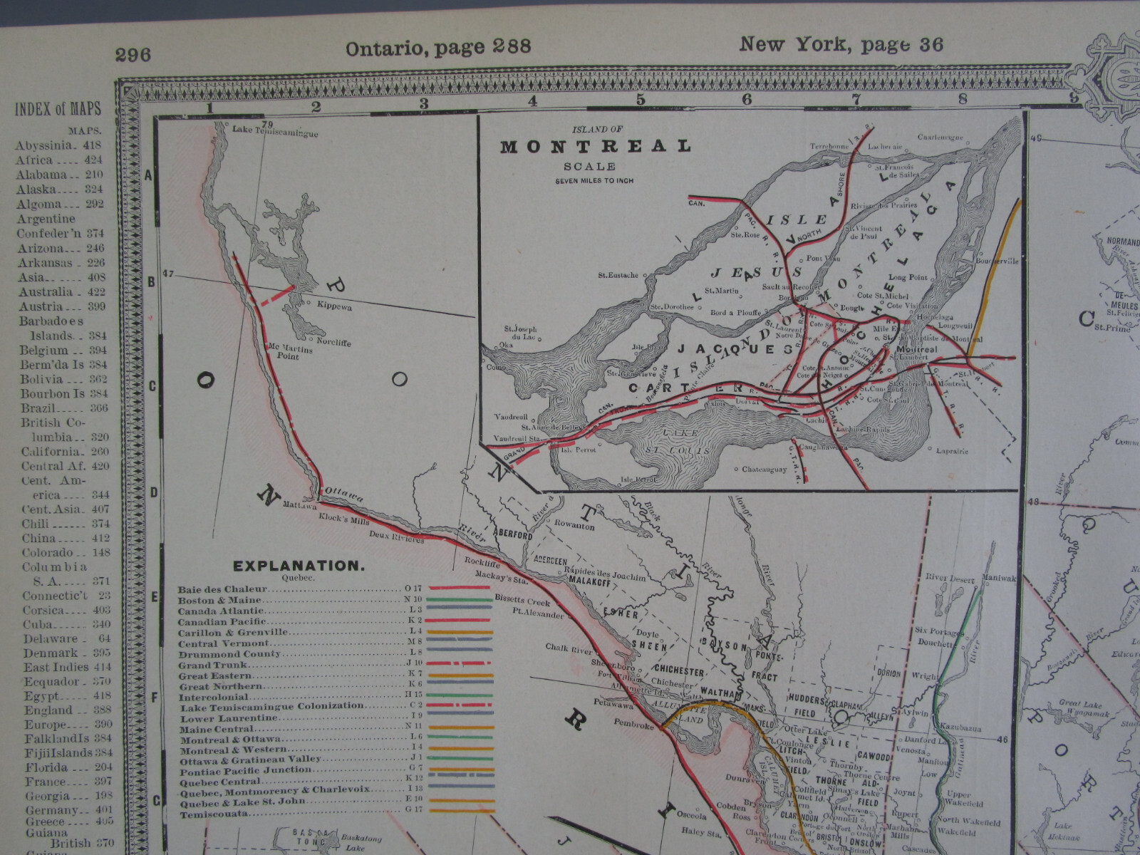 Antique 1892 QUEBEC CANADA GRANT’S RAILROAD Map PONTIAC PACIFIC JUNTION RR 1800s
