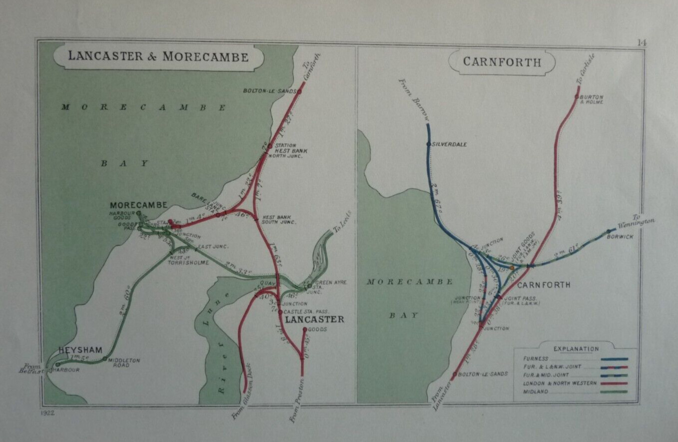 EB06 – 027 – Railway Clearing House Map – Lancaster / Morecambe / Carnforth 1922