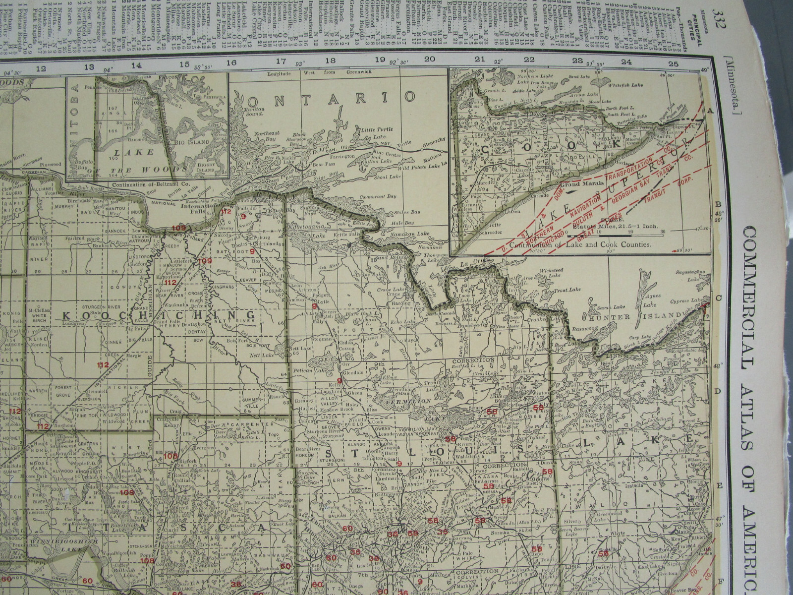 MN 1924 MINNESOTA STEAM RAILROAD Map. SPIRIT LAKE TRANSER RR; HILL CITY RR