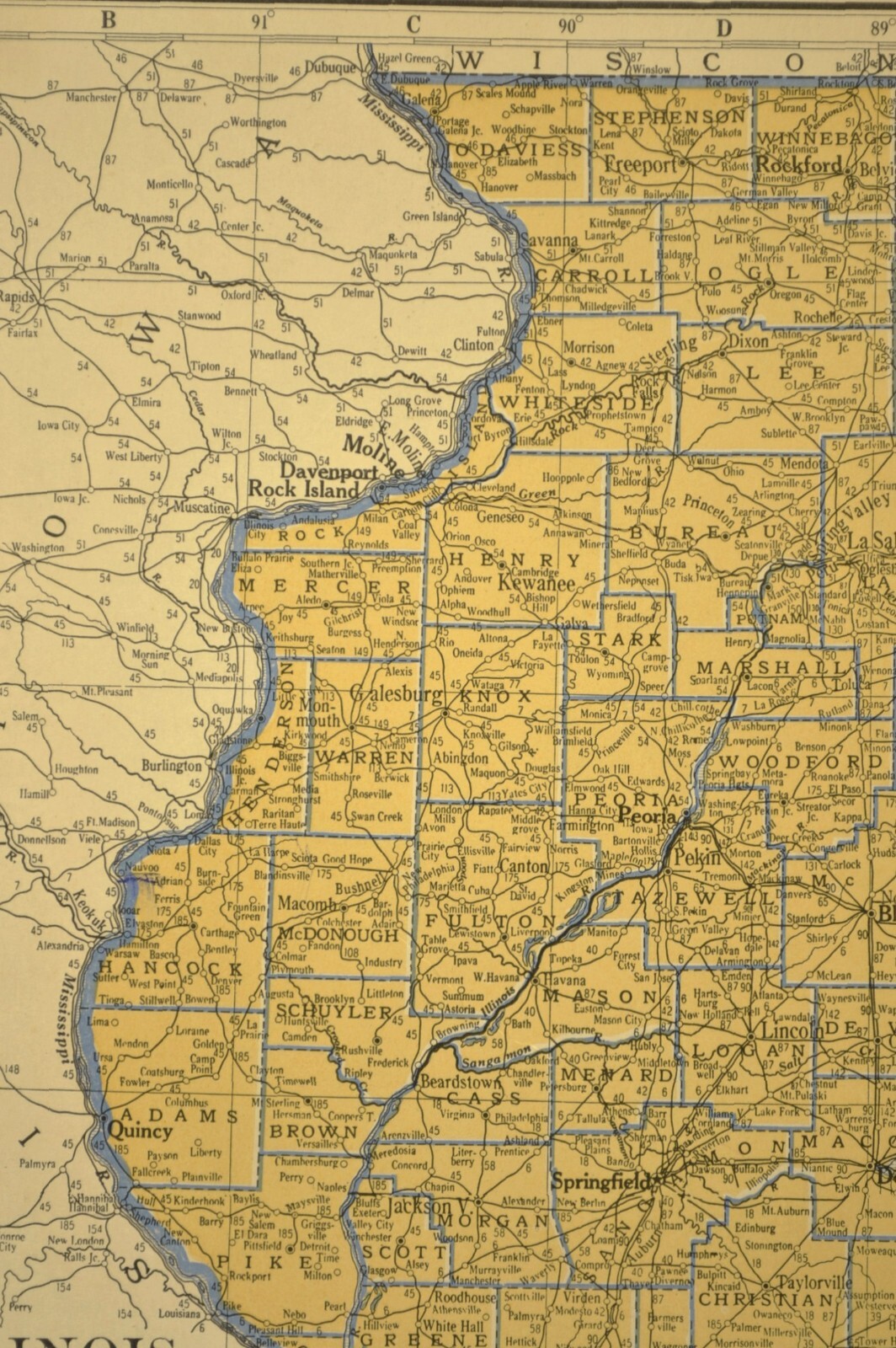 ca1939 ILLINOIS Railroad Map Depot Towns CBQ RR Historic Original Atlas Map
