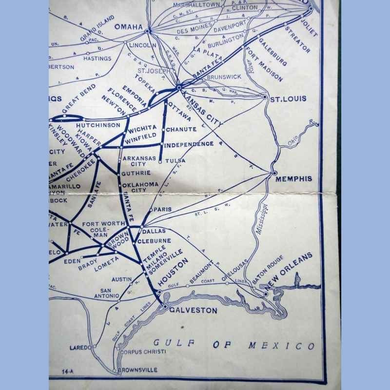 1947 vintage SANTA FE MAP w TRIP ITINERARY & HANDWRITTEN PRICES myers warren oh
