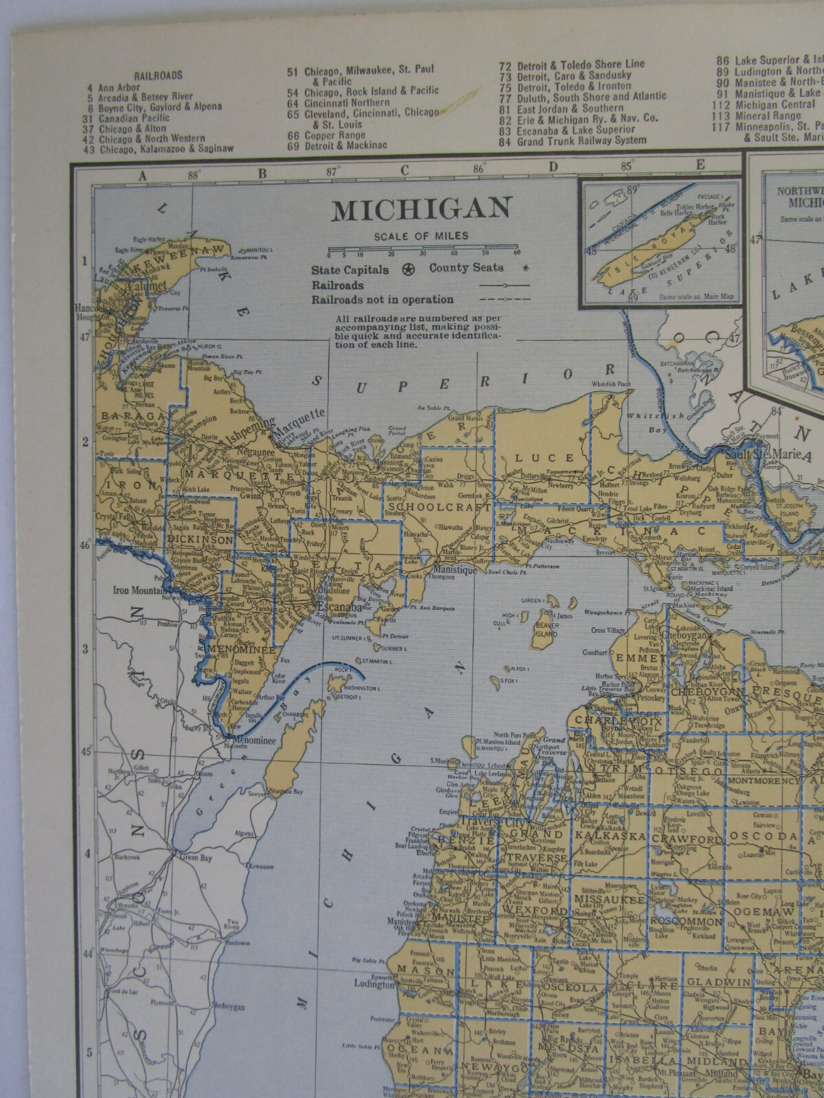 MI MN 1934 MICHIGAN RAILROAD Map ACADIA & BETSEY RIVER RR ~or~ MINNESOTA