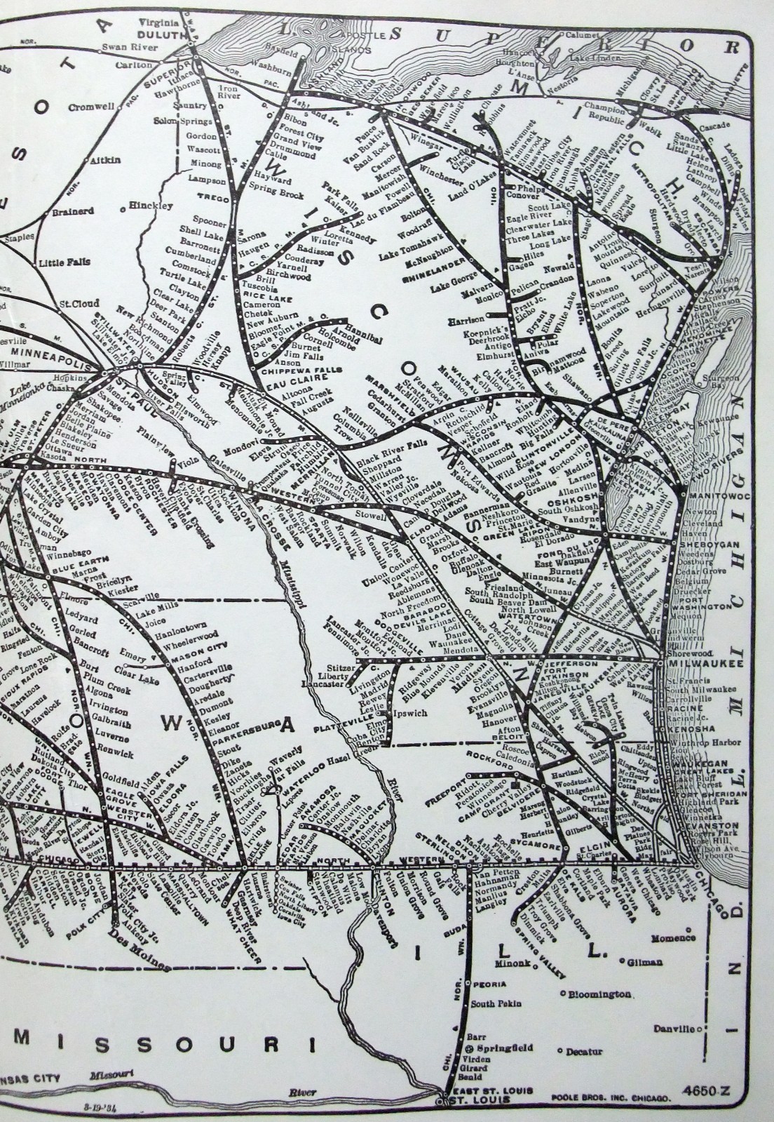 Chicago & North Western Railway – Original 1941 System Map. Railroad Vintage