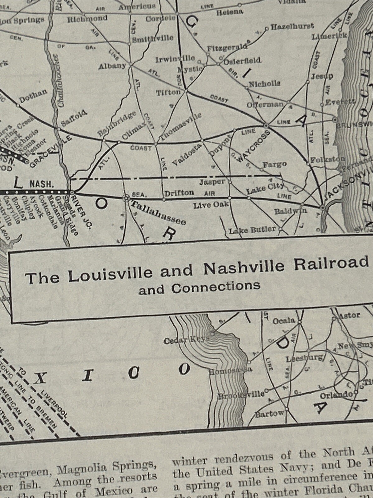 Antique 1908 Map Of The Louisville & Nashville Railroad System 11×15 Inches
