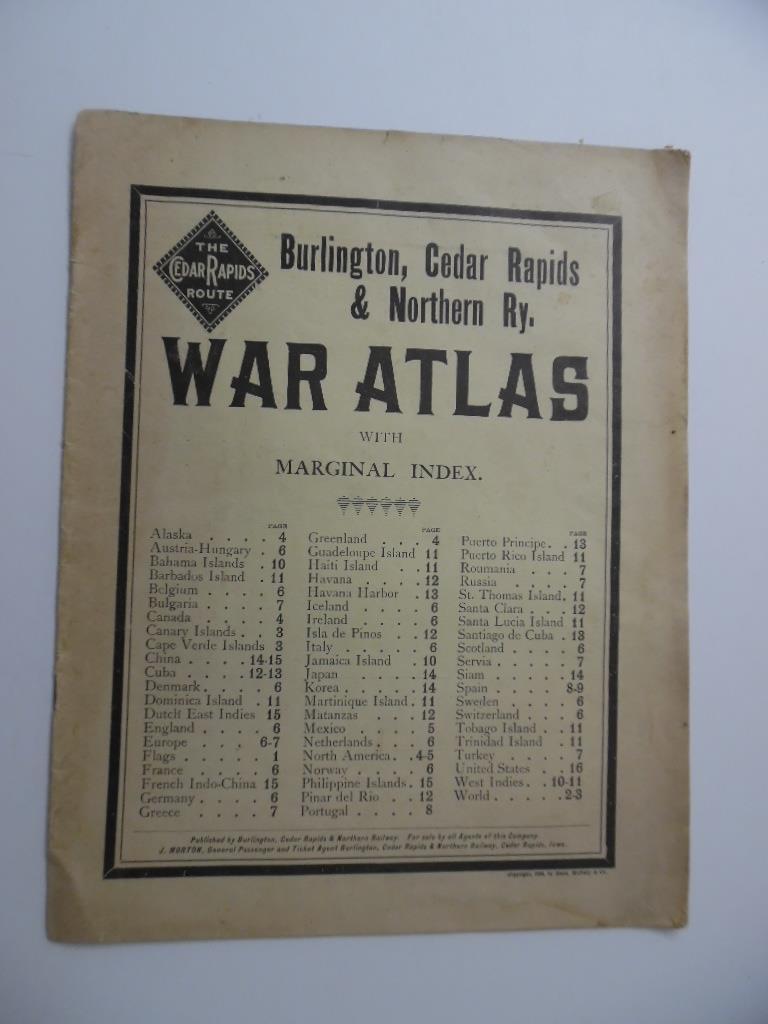1898 Burlington Cedar Rapids Northern Railway Spanish American War Atlas Antique