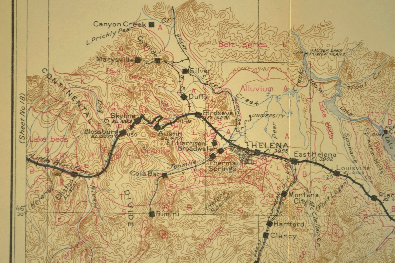 Antique Map of the Northern Pacific Railroad Line Helena Montana Geological