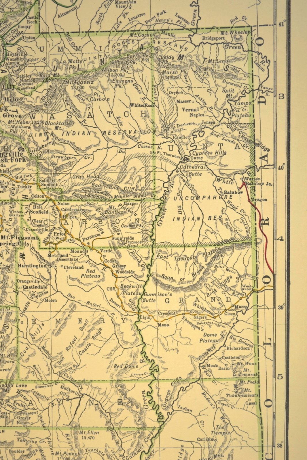 1914 Antique Map of UTAH Railroads Map ORIGINAL Atlas Denver & Rio Grande DATED