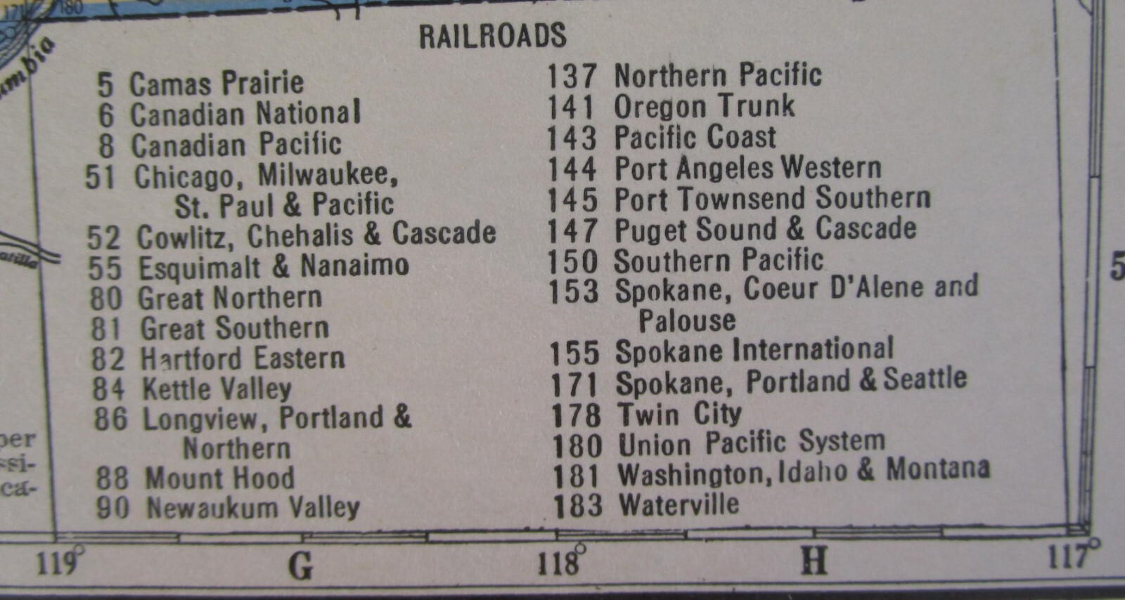 WA WV 1934 WASHINGTON State RAILROAD Map. Twin City RR or WEST VIRGINIA B&O PRR