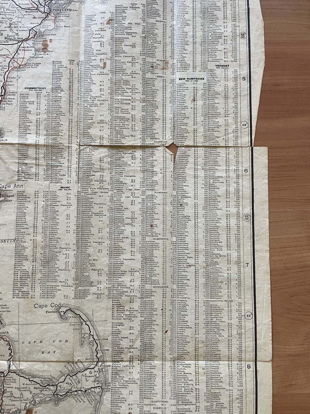 Antique 1907 New England Commercial & Route Survey Rail Road Electric Roads Map