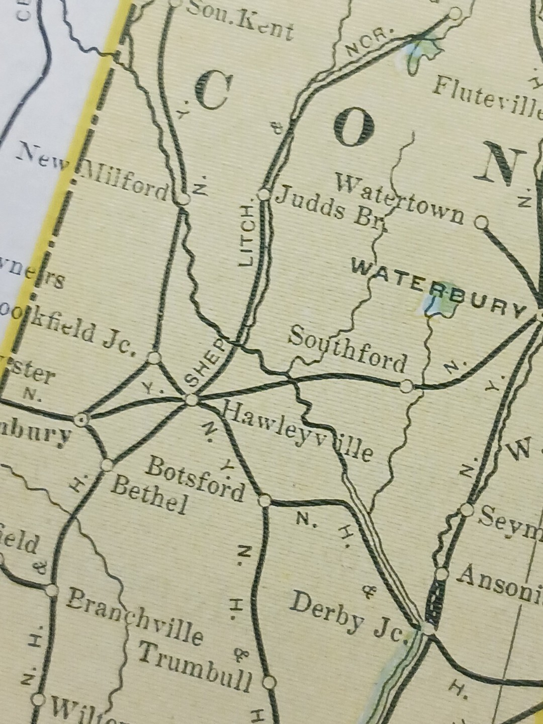1906 Dated Train Route Map Massachusetts Connecticut all Railroad Lines 11″×9″