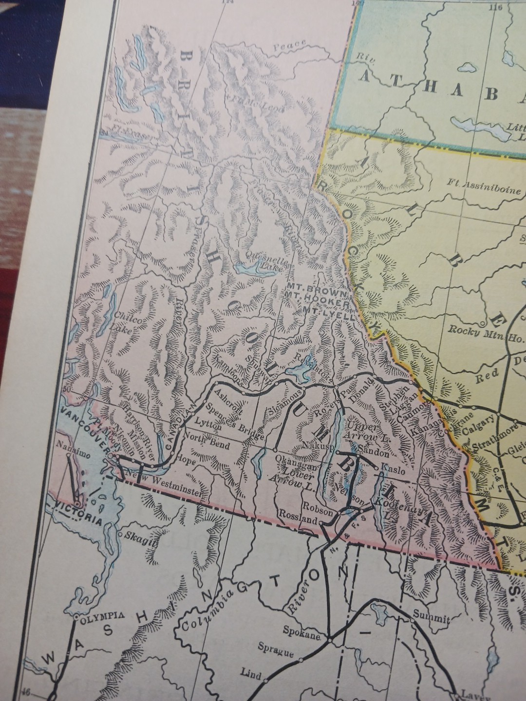 ~1898 ANTIQUE Railroad Map WESTERN CANADA Train Route Railway Stations 9″x 11″