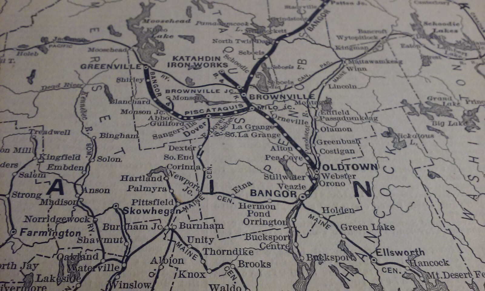 Rare 1903 Railroad Map of The BANGOR & AROOSTOOK RAILROAD Routes & Connections