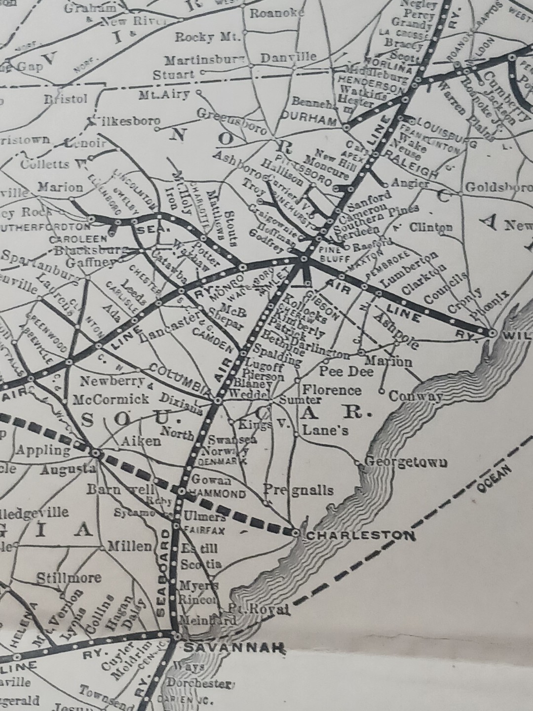 1905 Train Route Map SEABOARD AIR LINE SYSTEM railroad Stations Depot 11″x9″