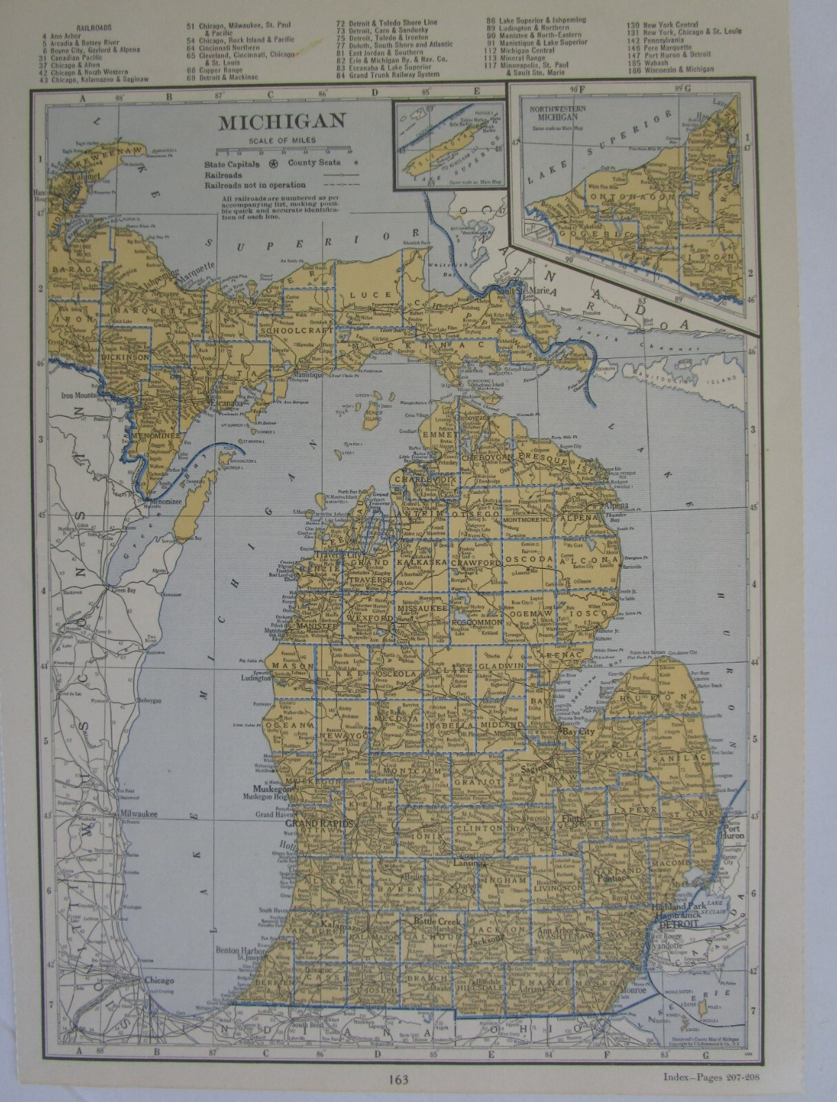 MI MN 1934 MICHIGAN RAILROAD Map ACADIA & BETSEY RIVER RR ~or~ MINNESOTA