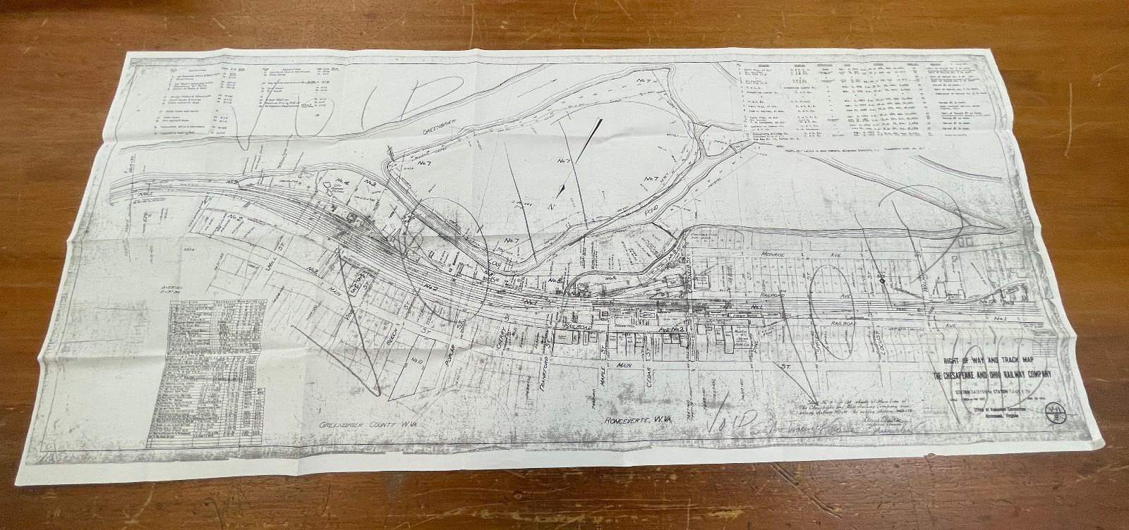 Chesapeake & Ohio Railway Valuation Map, Ronceverte, West Virginia WV 54×24 Inch