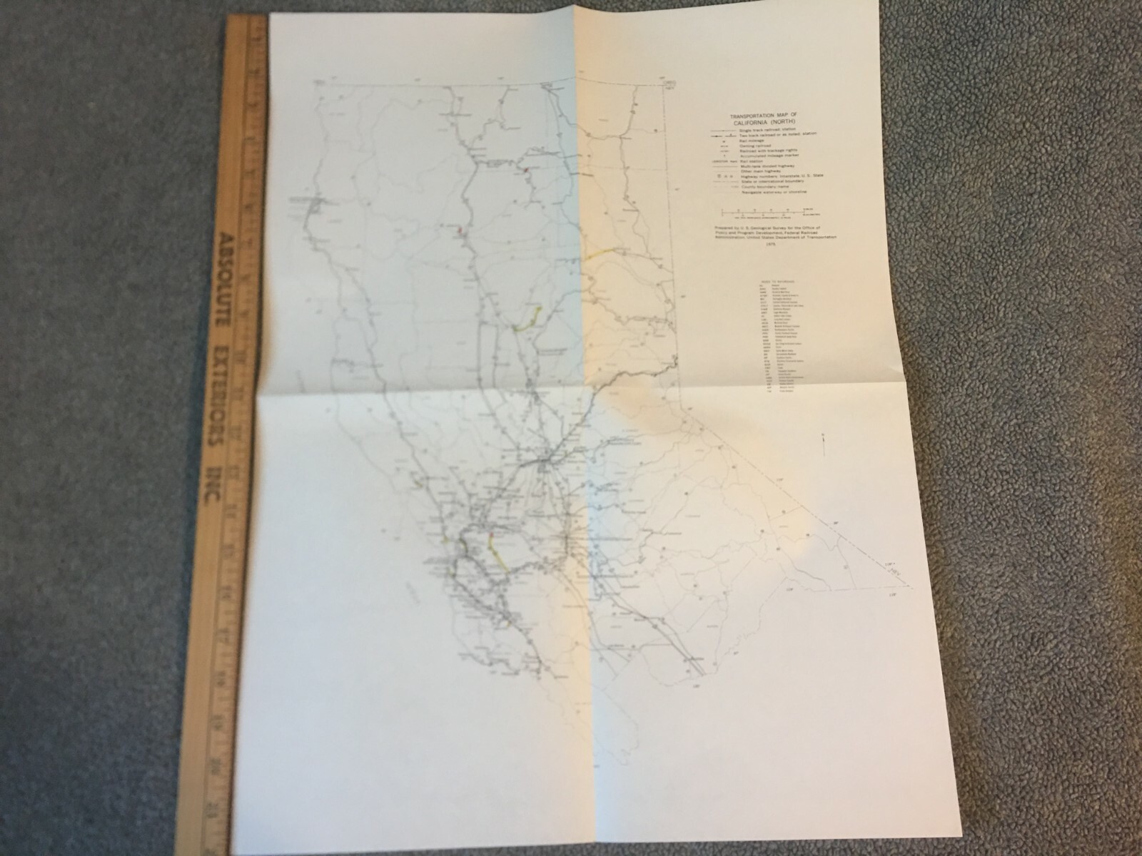 Vintage 1975 California (North) Transportation Map●Fed’l Railroad Admin●11″x17″