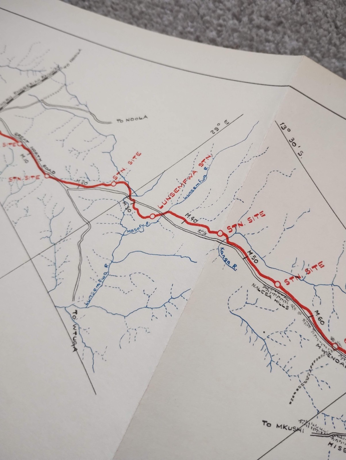 1952 East African Railways Map of Route: Kapiri Mposhi to Kasama Zambia (Part 1)
