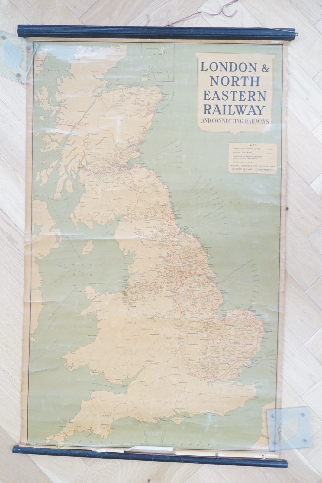 LNER Railway Map Linen Backed for Display in Train Station c1930s