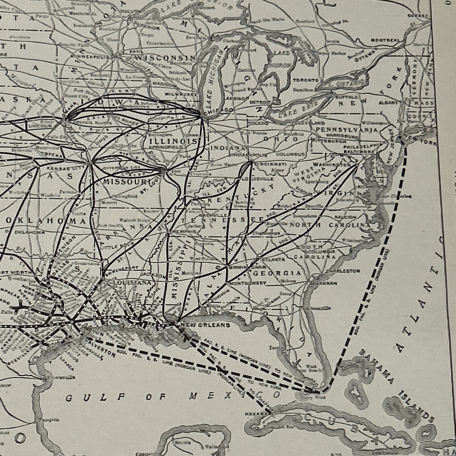 Antique 1922 Map Of The Southern Pacific Railroad System 15”x11”