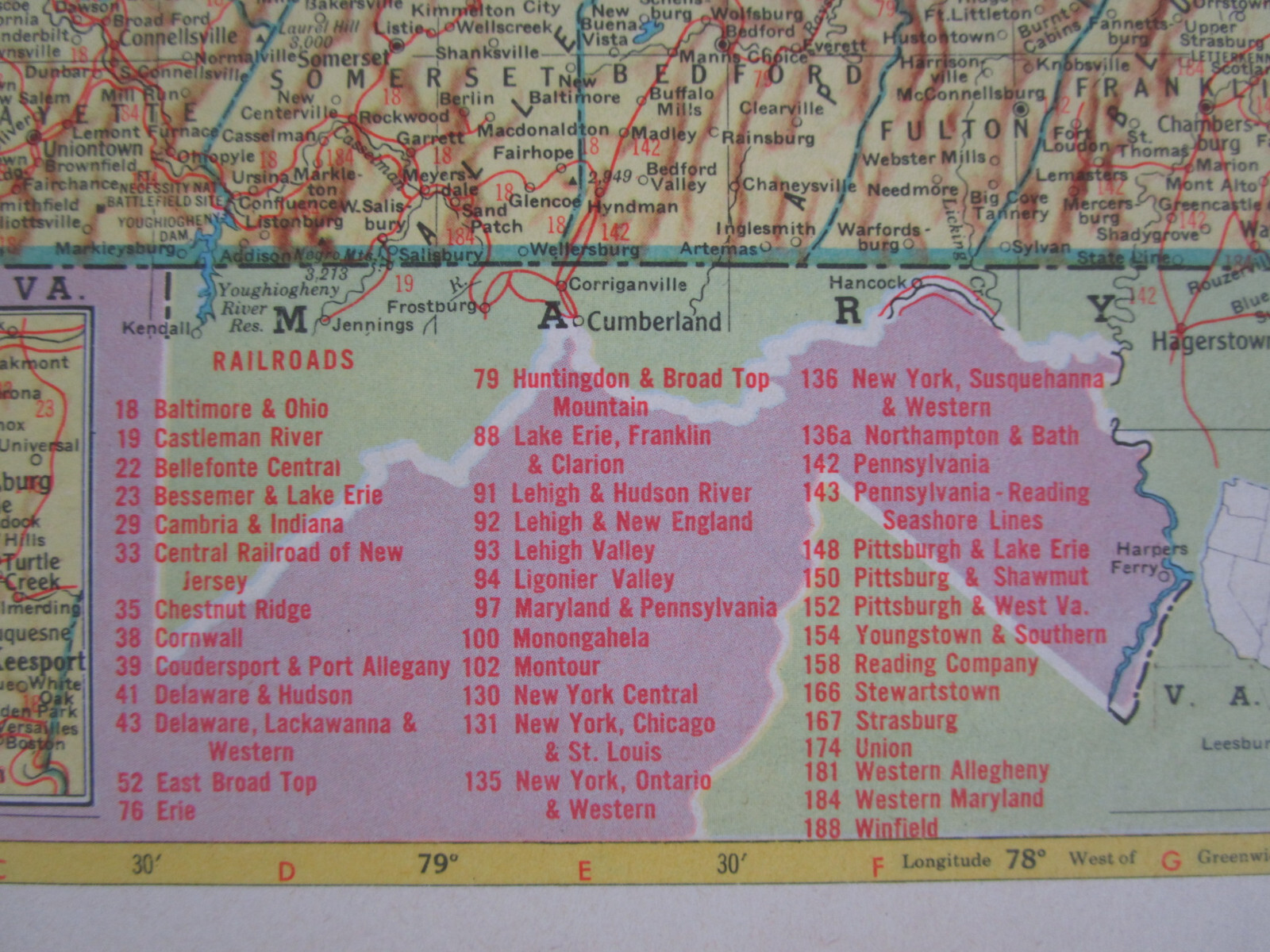 PA SC 1952 PENNSYLVANIA State RAILROAD Map STEWARTSTOWN RR or SOUTH CAROLINA Map