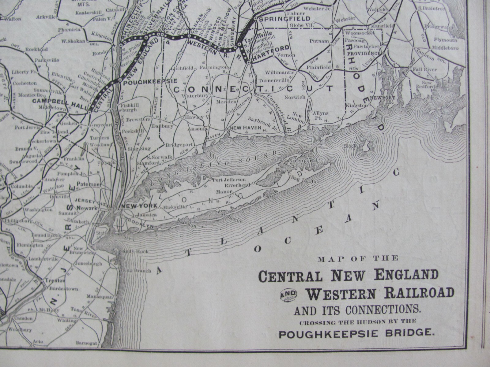 1890 SEPT CENTRAL NEW ENGLAND & WESTERN RAILROAD ORIGINAL SYSTEM MAP + COG RR MA