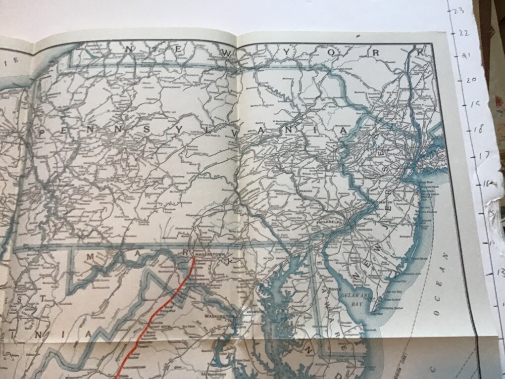 vintage railroad map: 33×22″ NORFOLD & WESTERN Railway dec 31, 1952