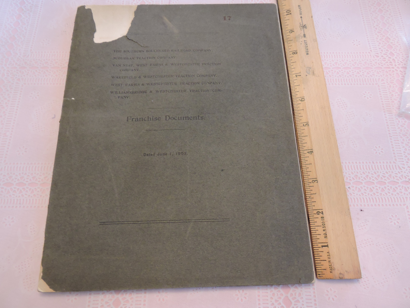RARE 1903 New York City Central BRONX Westchester Trolley NYC&HRR Doc. 61-p.