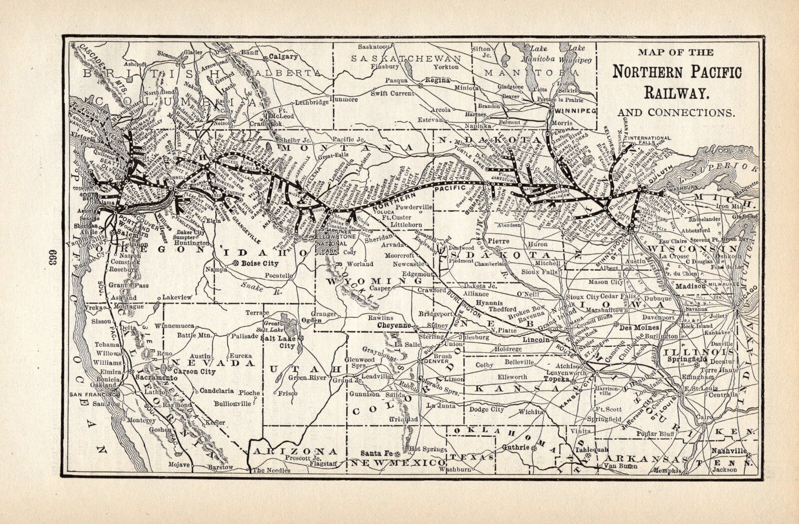 1908 Antique Northern Pacific Railway Map Railroad Map 1630