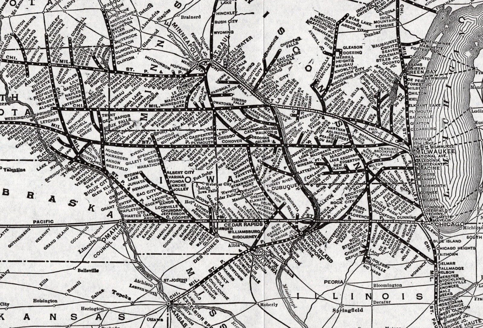 1936 Antique Chicago Milwaukee St Paul and Pacific Railroad Map Railway Map 2350