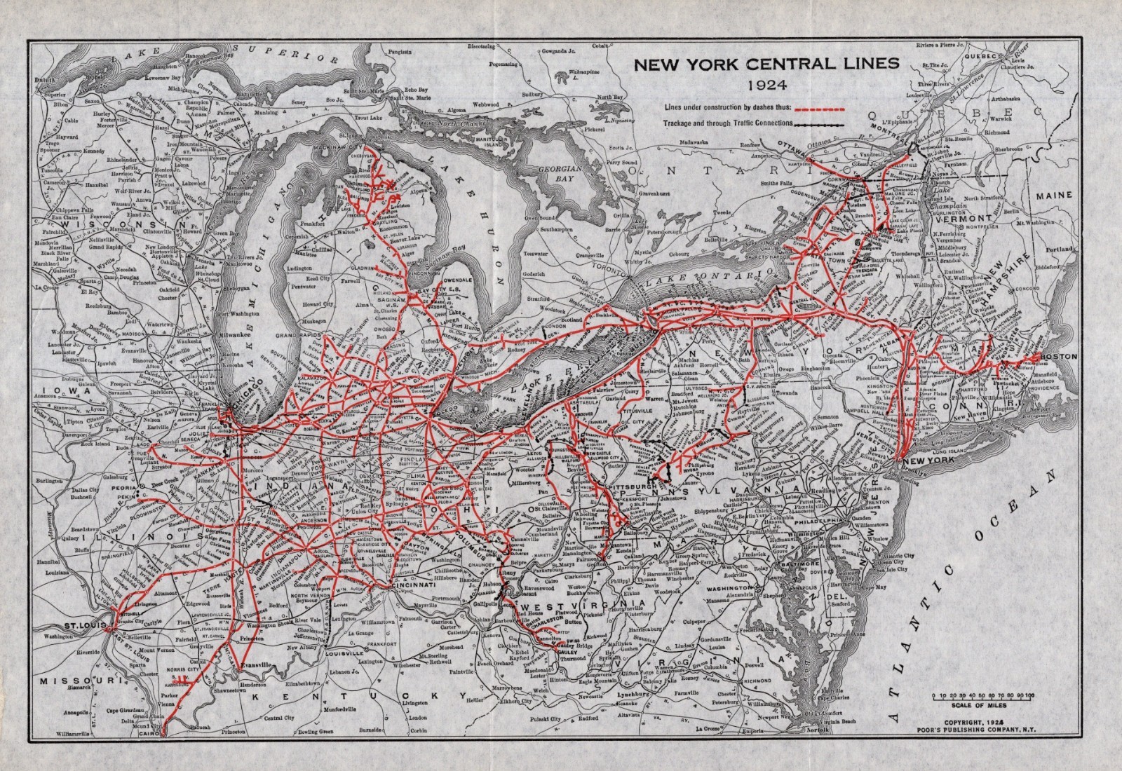 1924 Antique New York Central Railroad Map Vintage New Jersey Railway Map 2801