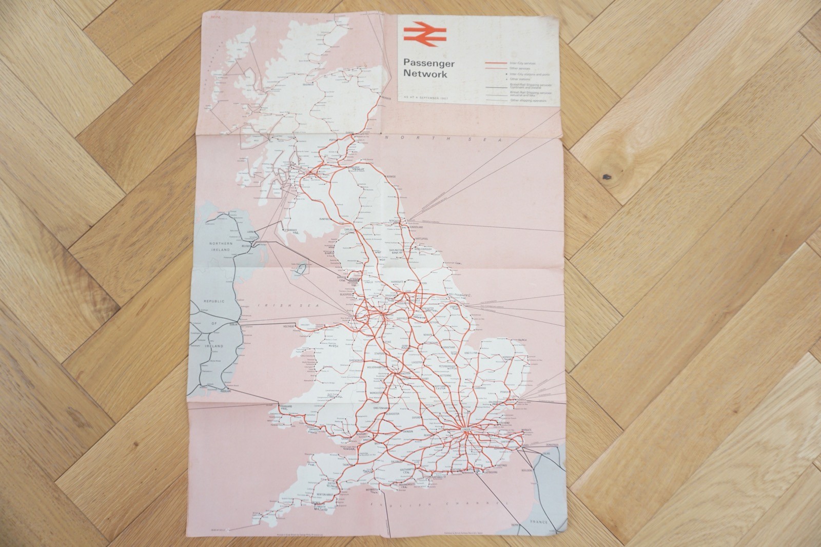 Sept 1967 British Rail Passenger Network Railway Map Southern Region