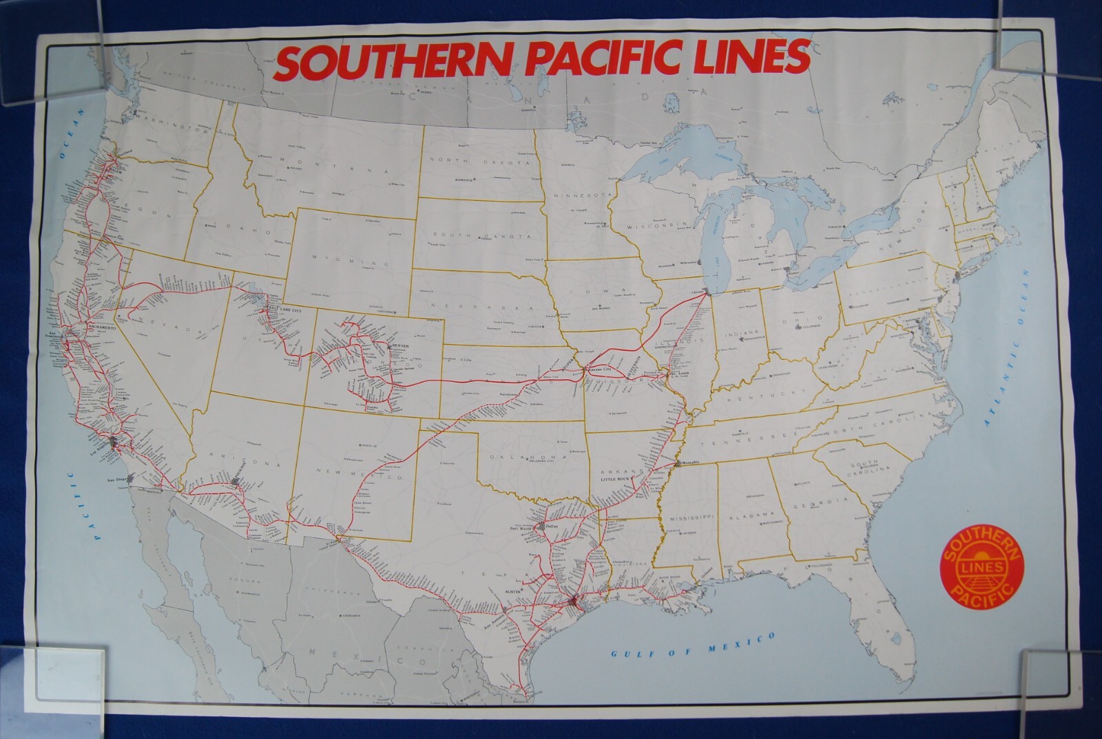 1989 Southern Pacific Lines Service Routes Map Poster 38×25″