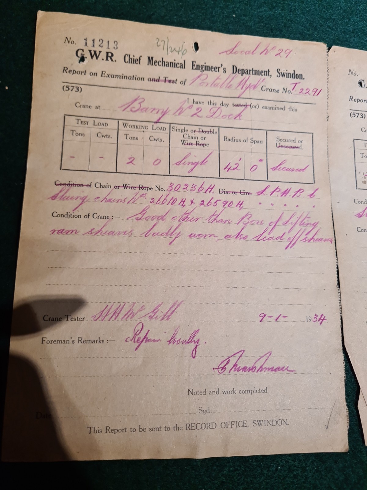 GWR Railway Barry No2 Docks – Portable Hyde – 1934 – Chief Engineers Dep