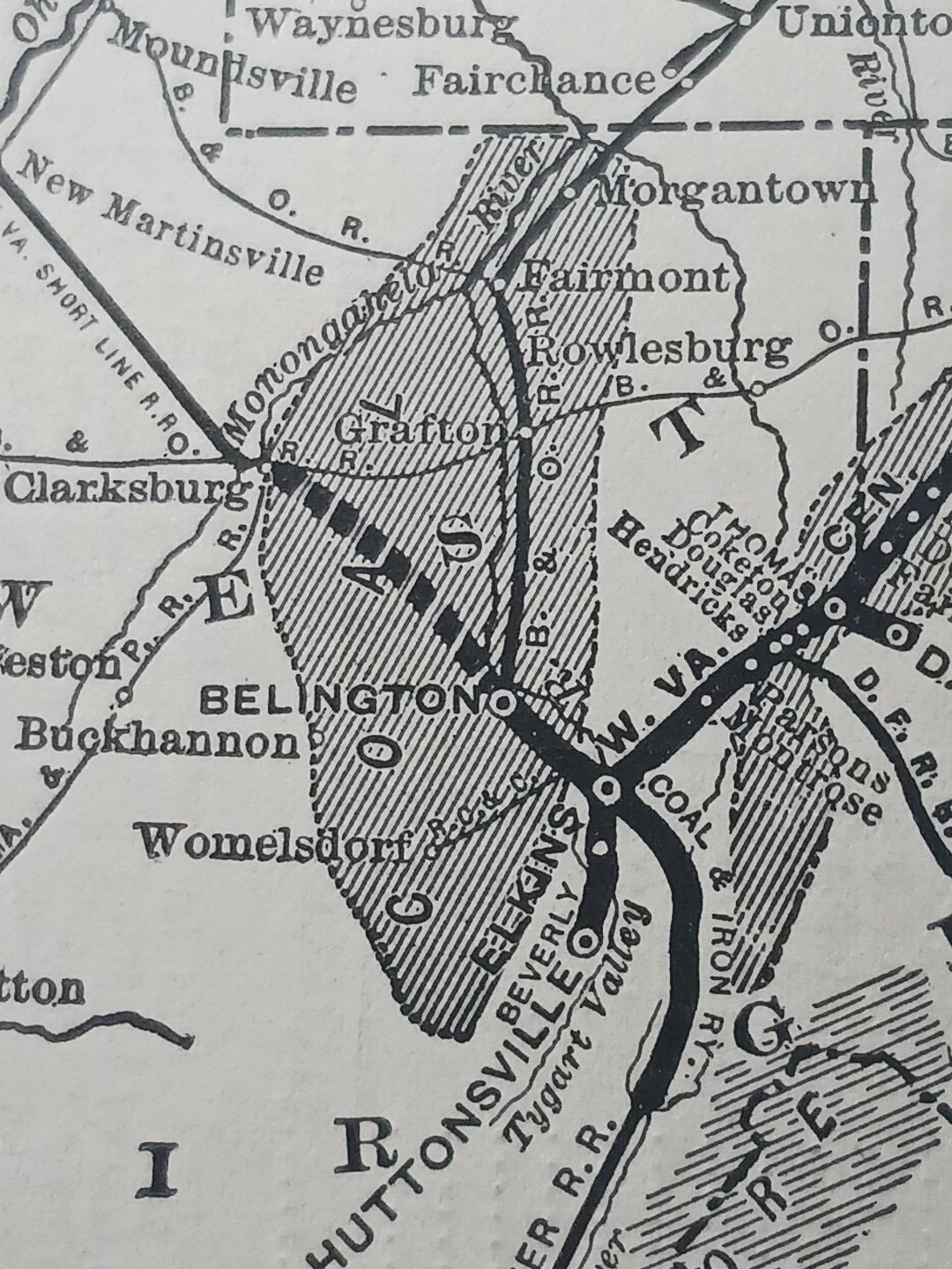 1901 Railroad Map WEST VIRGINIA CENTRAL & PITTSBURGH RAILWAY coal & Ore Fields