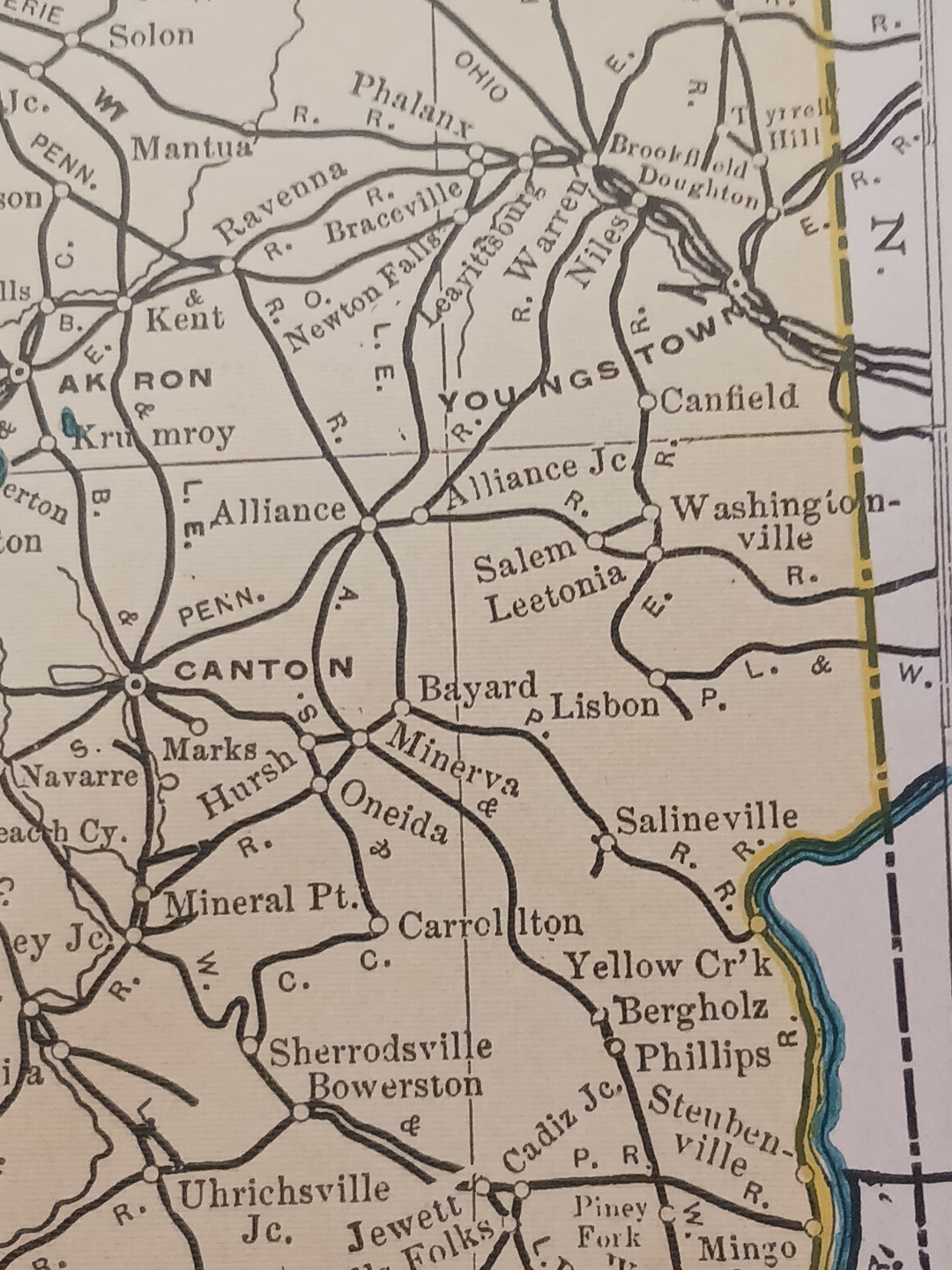 1905 ORIGINAL Dated Train Route Map OHIO all Railroad Lines 11×9″ FREE SHIPPING