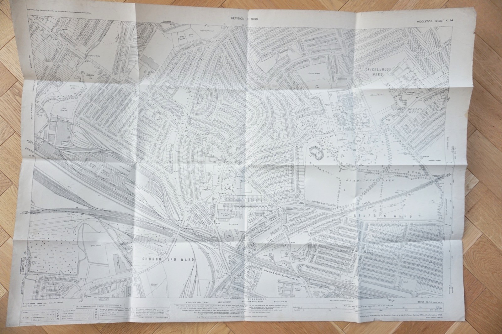 1936 Neasden Church End London LNER Railway OS Railway Map