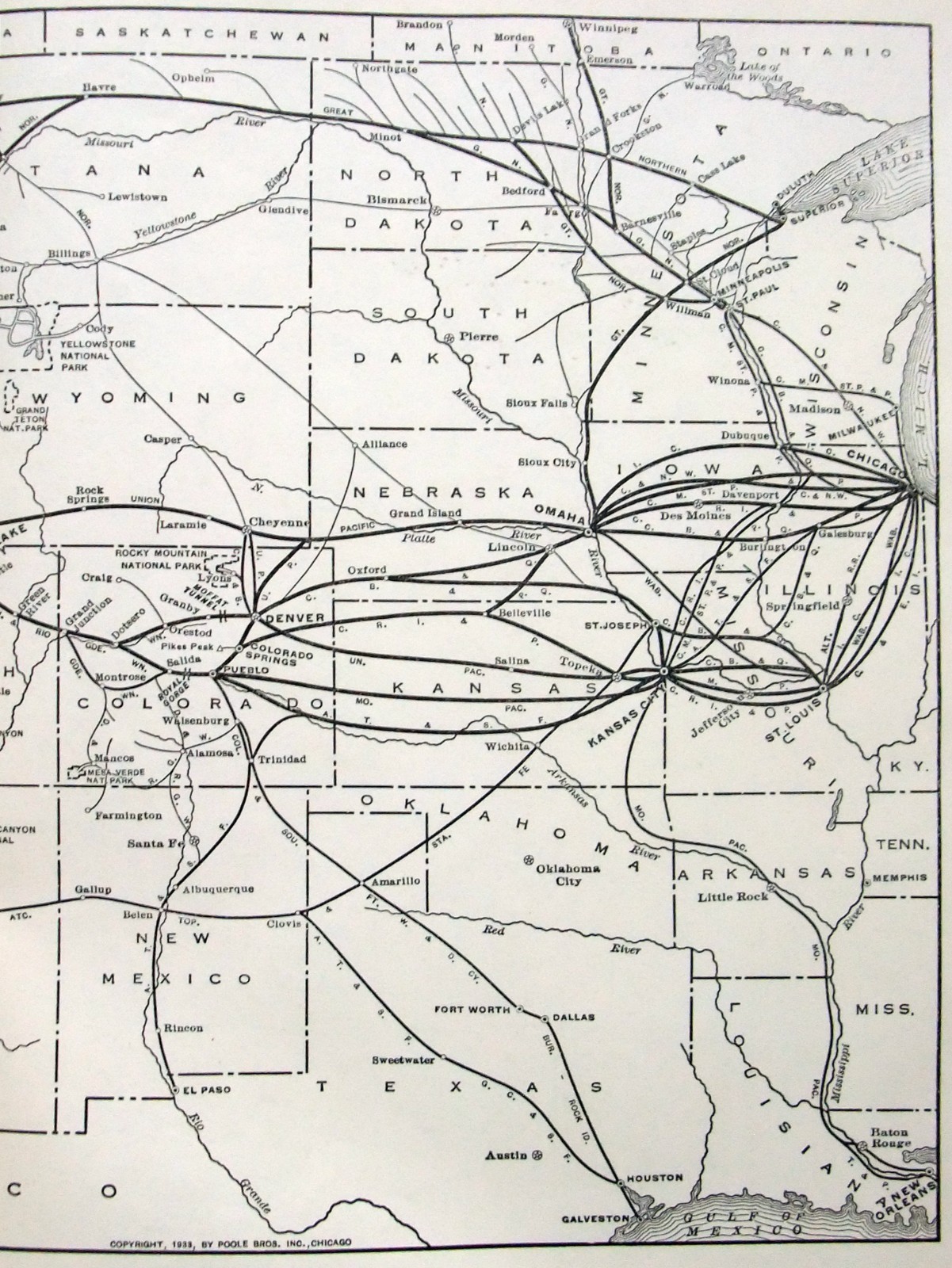 Western Pacific Railroad – Original 1941 System Map. Vintage Raiway