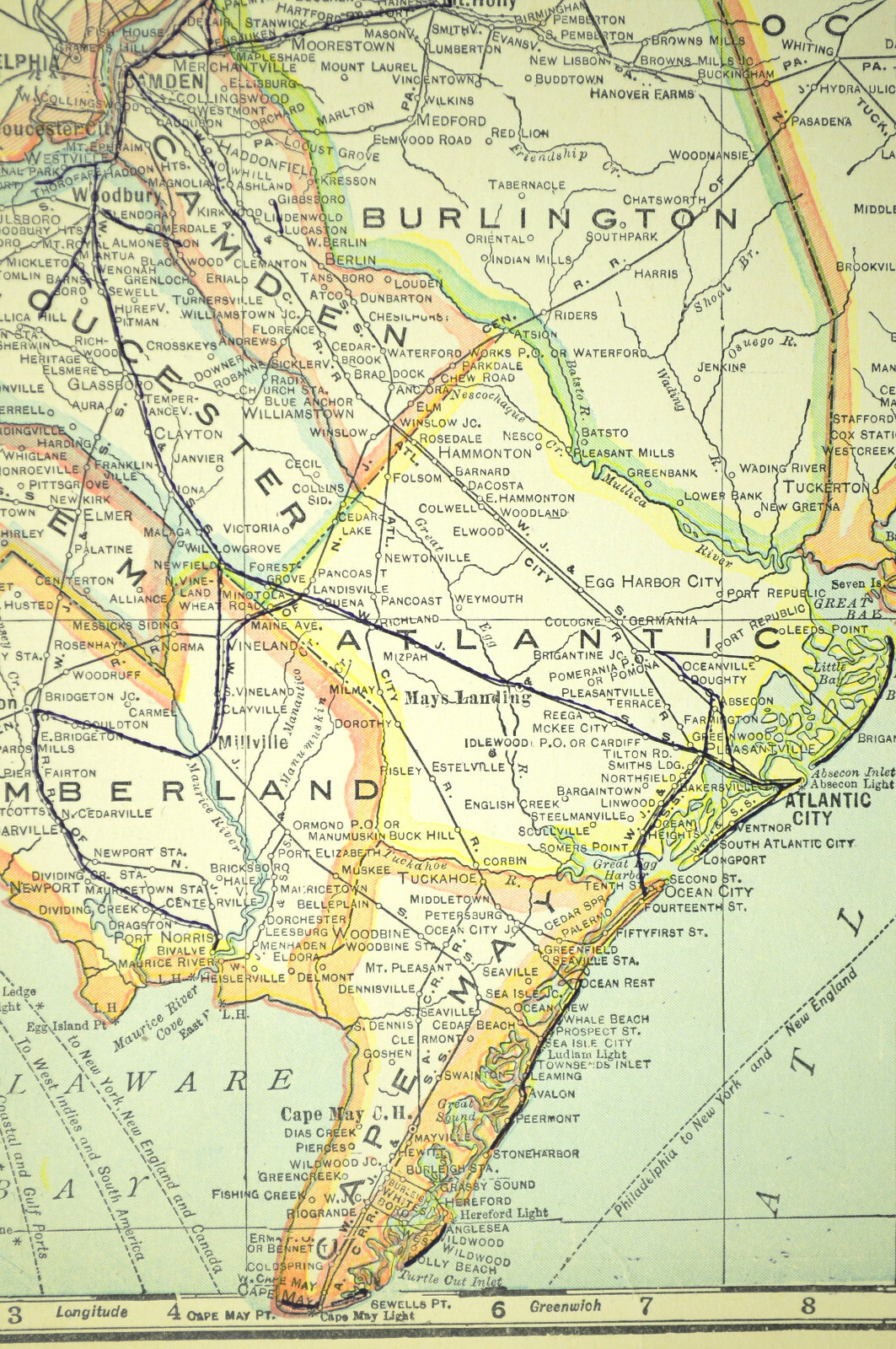 Vintage NEW JERSEY Map Wall Art Decor Electric Railway Old Original 1920s Newark