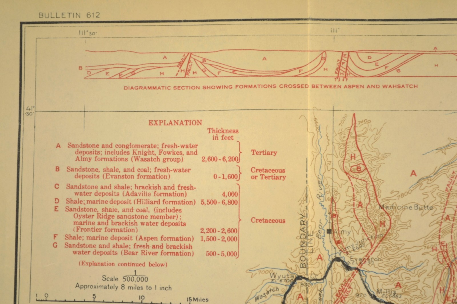 Antique Union Pacific Railroad Map Evanston Wyoming Aspen WY Devils Slide