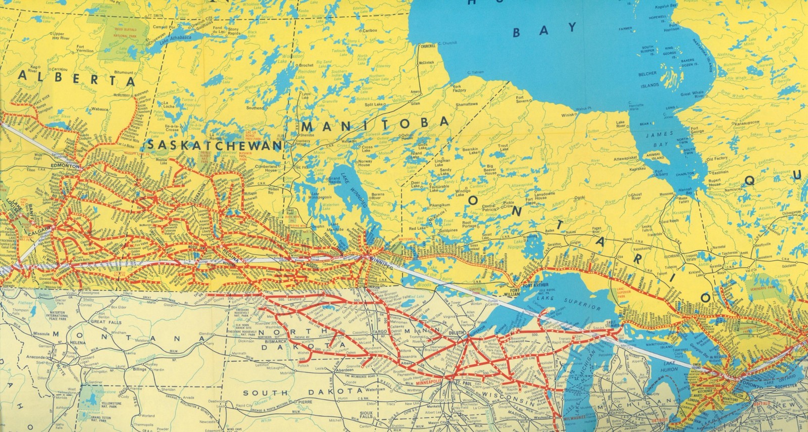 1969 Canadian Pacific Railways (CP)All Services Wall Map Train Steamship Air CAN