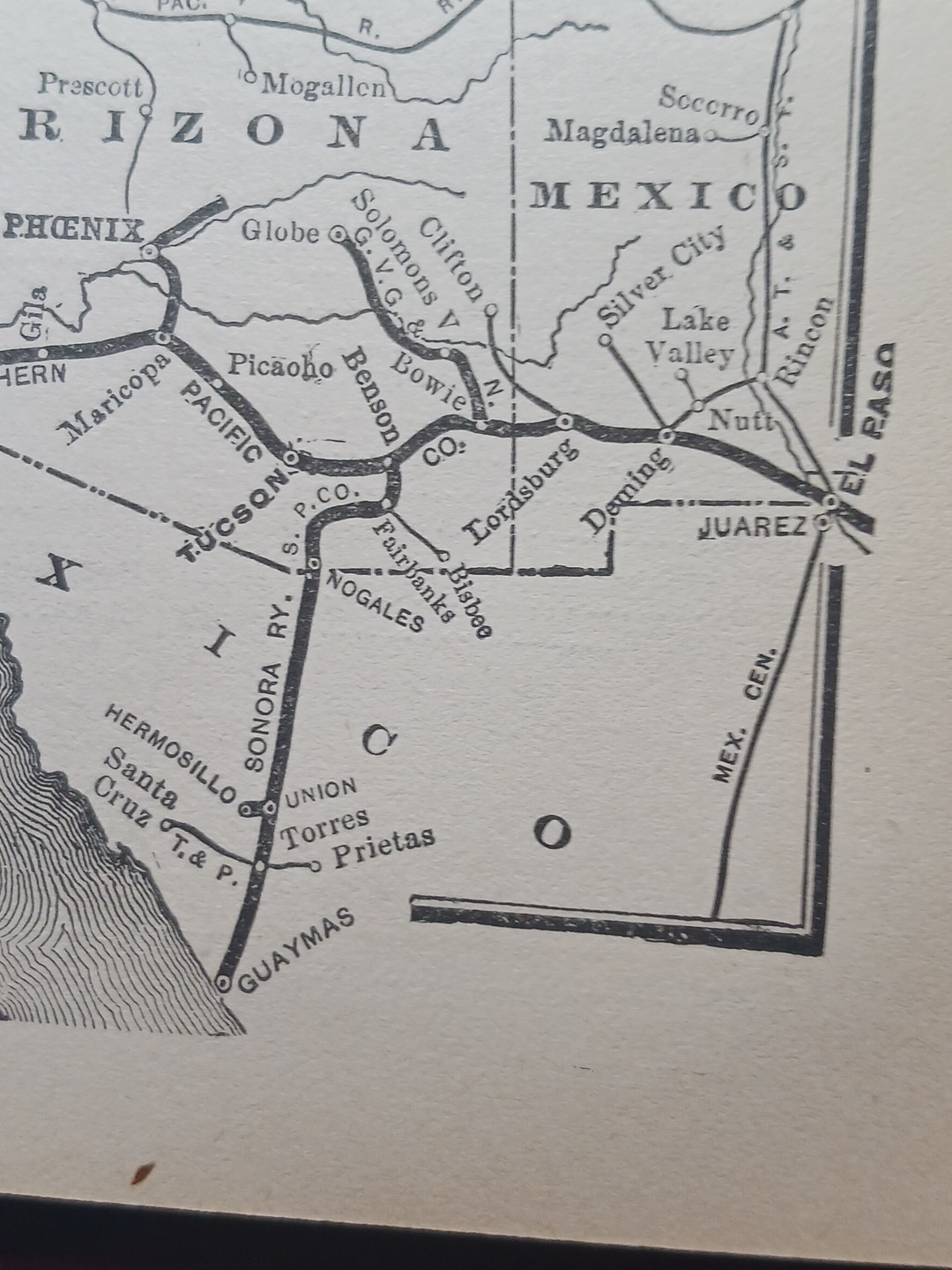 ~1906 Train Route Map SOUTHERN PACIFIC SYSTEM railway California Arizona Utah