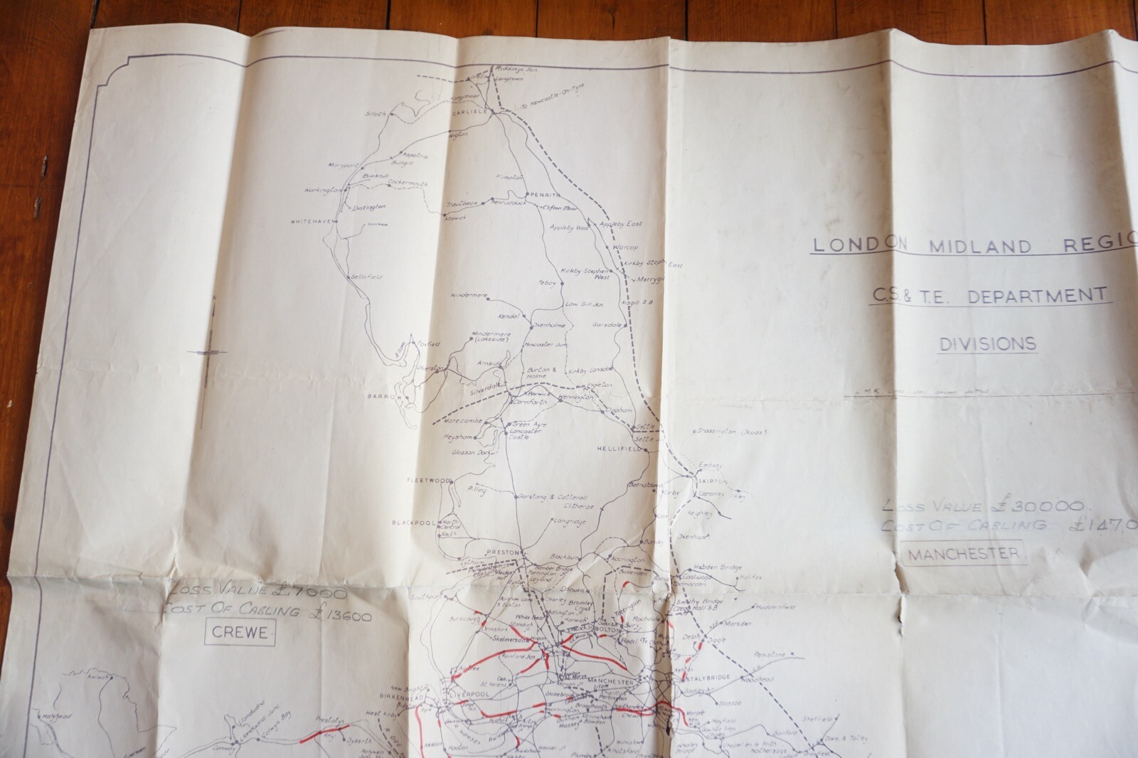London Midland Region TC & TE Division Railway Large Map