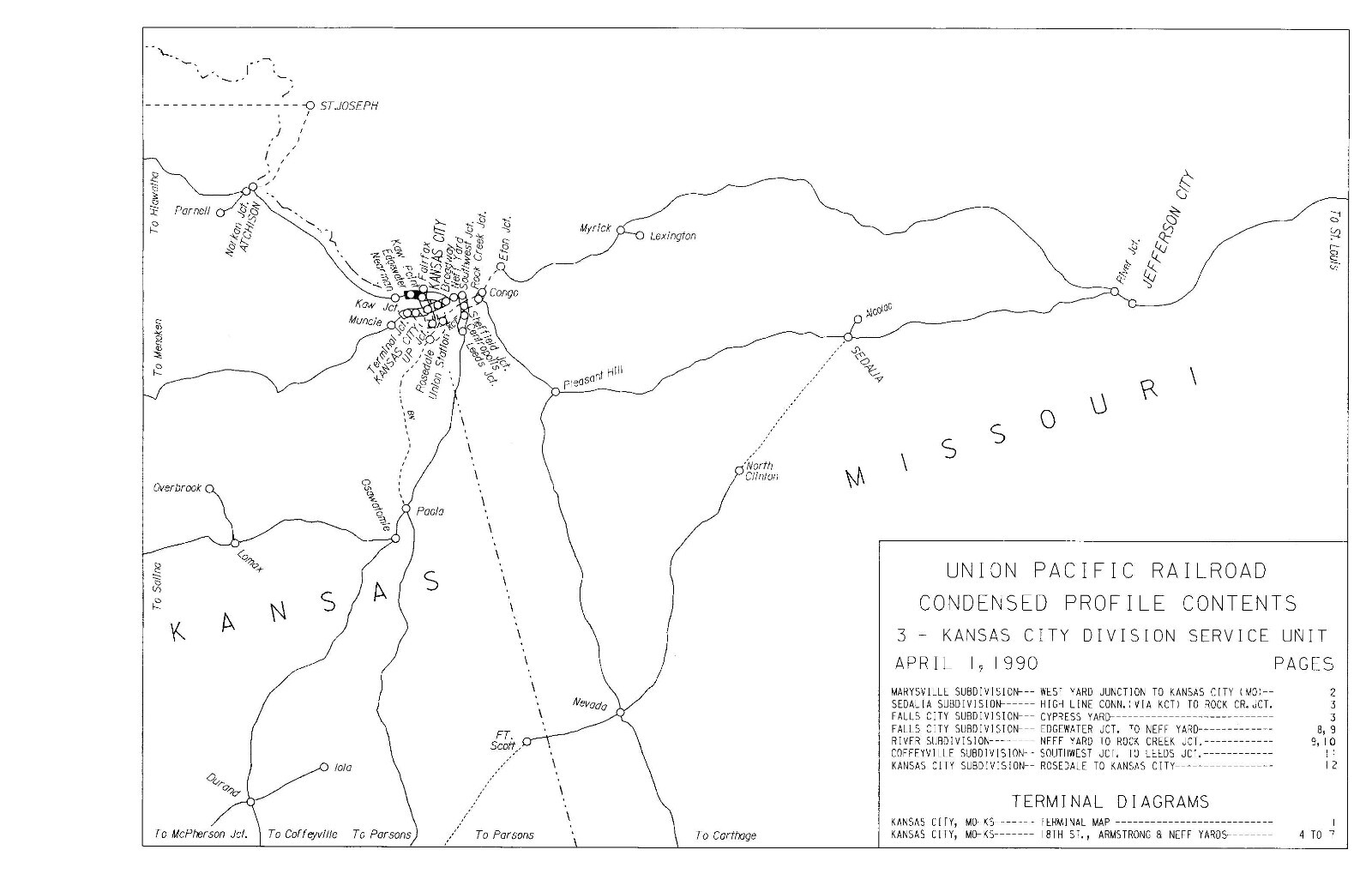 Union Pacific 1990 Kansas City Division – 3 Condensed Profile PDF Pages on DVD