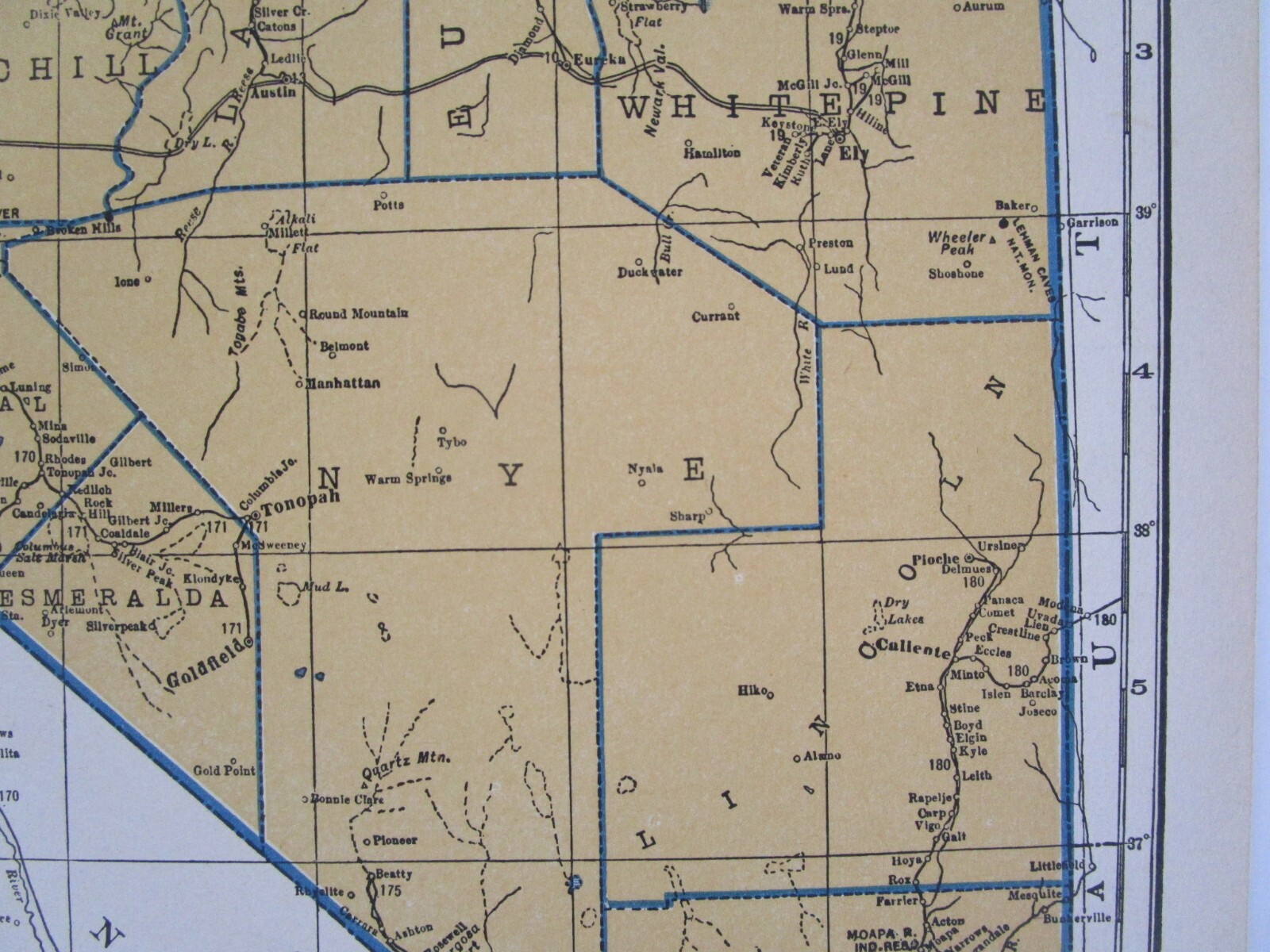NV NH PRE WWII 1939 NEVADA RAILROAD Map TONAPAH TIDEWATER RR ~or~ NEW HAMPSHIRE