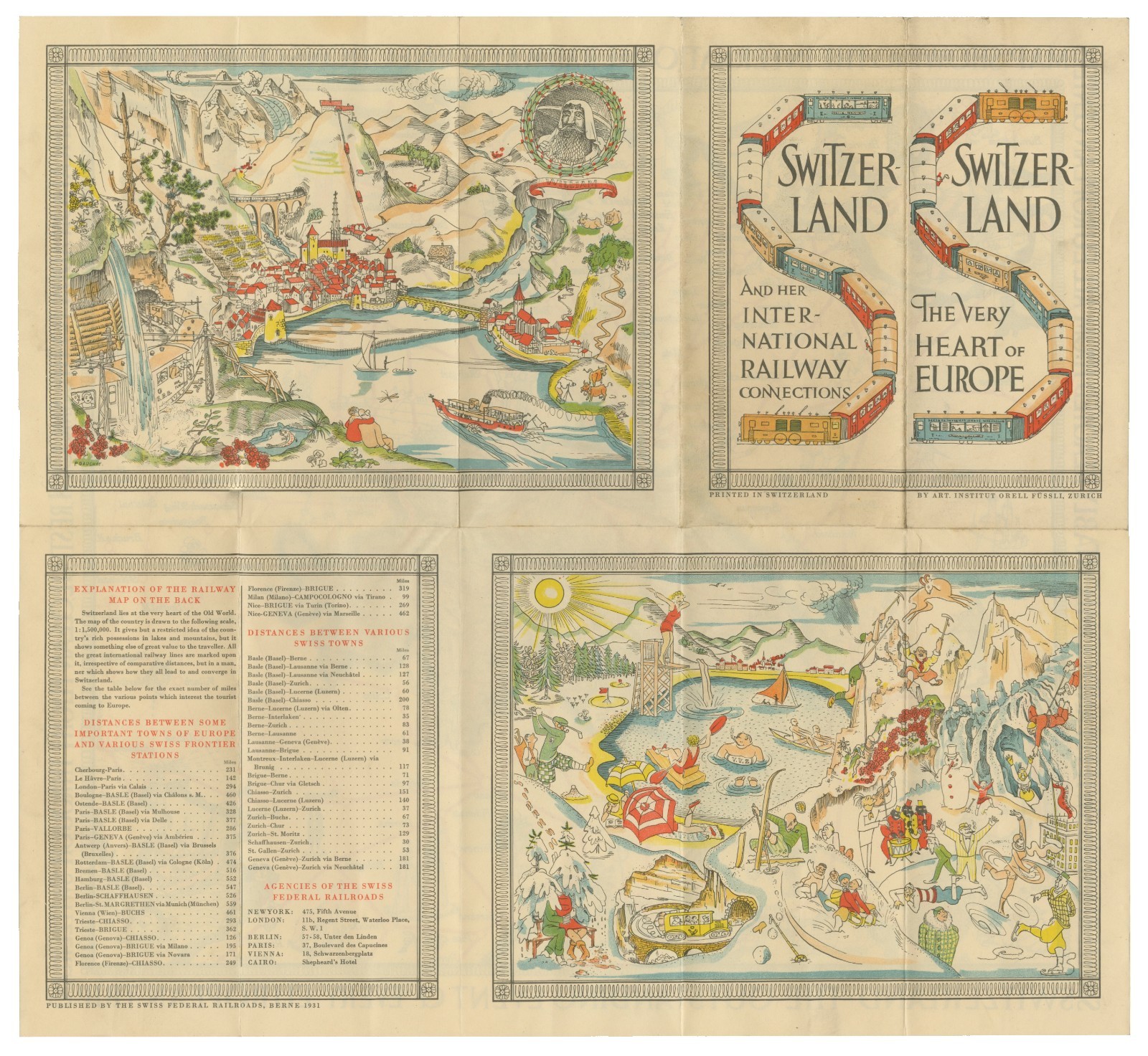 MAP SHOWING THE INTERNATIONAL RAILWAY CONNECTIONS OF SWITZERLAND 1931 Railroad