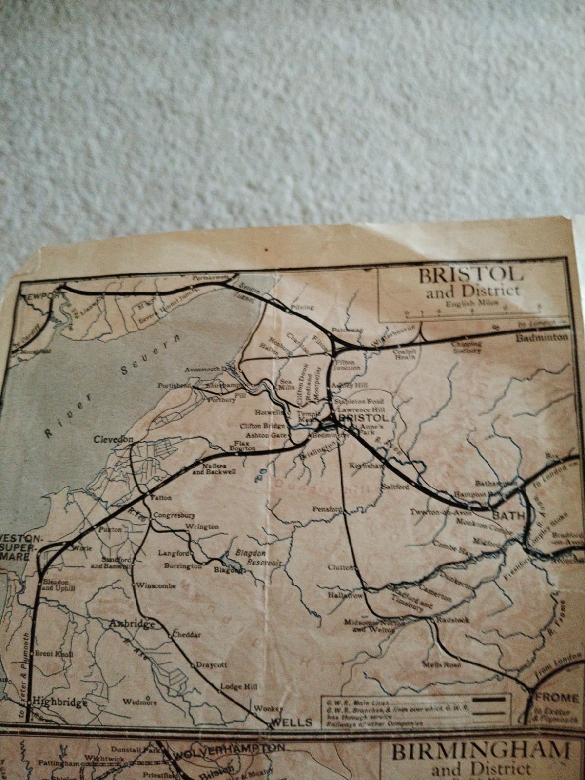 Vintage G.W.R London (Paddington) And Birmingham Map